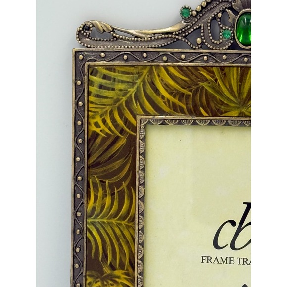 CBK‎ Enamel Picture Frame Palm Leaf Print Metal Gemstone NO GLASS Tropical Glam - Picture 3 of 7